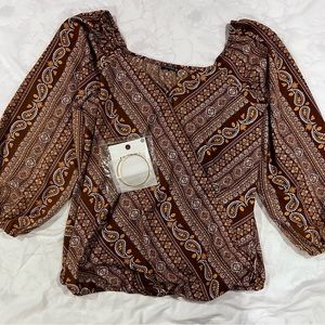 2 for $18 bundle Bloom chic paisley blouse with hoop earrings